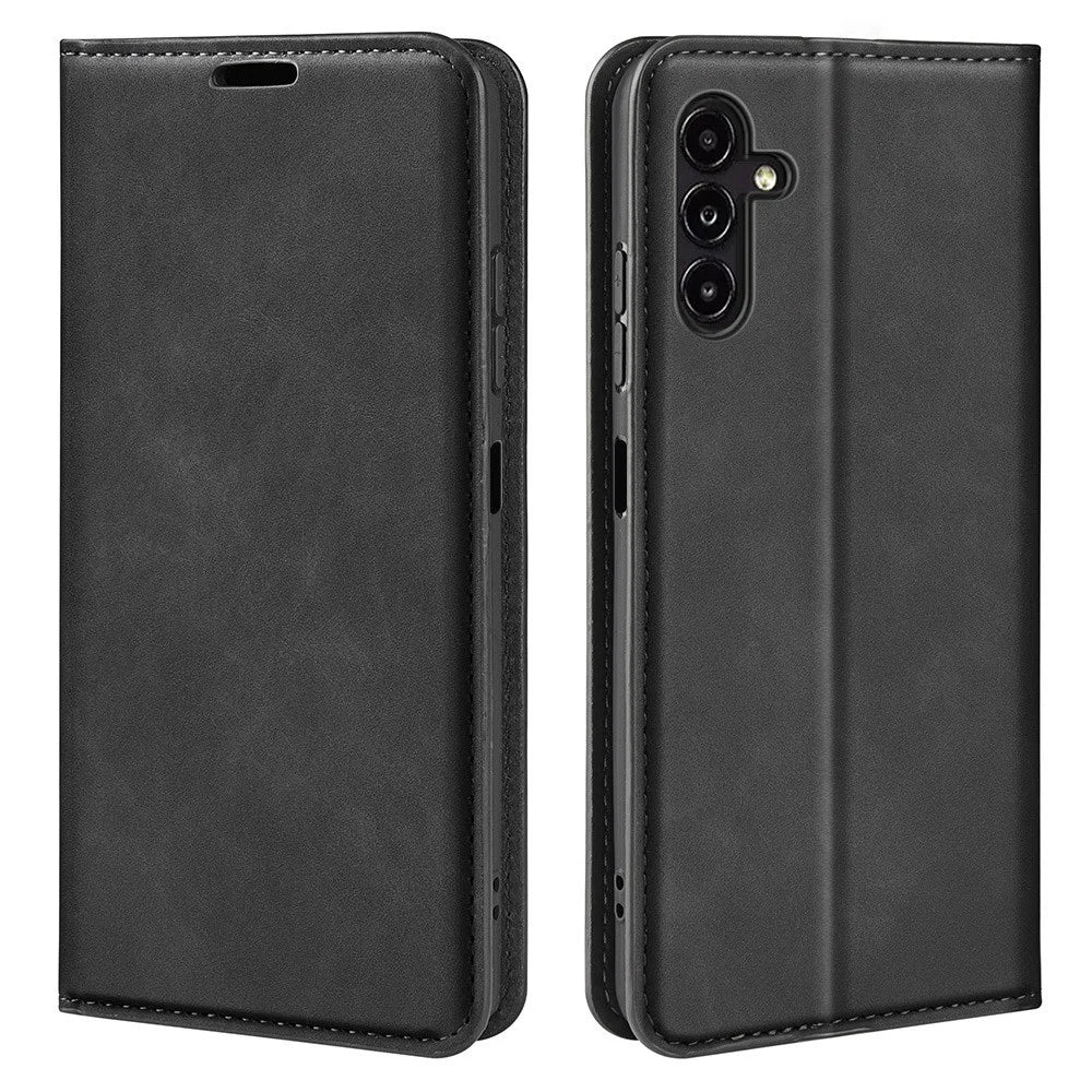 Anti-drop Flip Phone Cover For Samsung Galaxy A14 5G / 4G , Skin-touch PU Leather Magnetic Auto-absorbed Phone Case with Wallet Stand - Black - 1