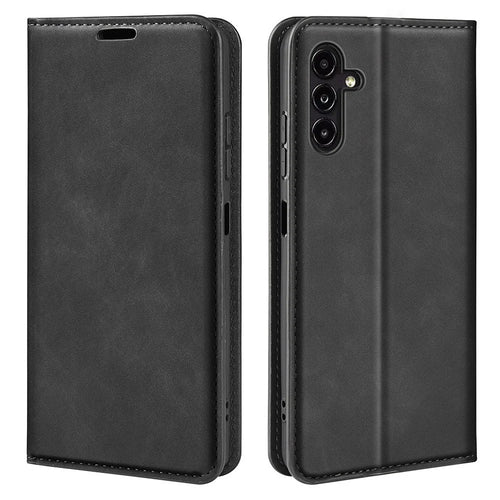 Anti-drop Flip Phone Cover For Samsung Galaxy A14 5G / 4G , Skin-touch PU Leather Magnetic Auto-absorbed Phone Case with Wallet Stand - Black - 1
