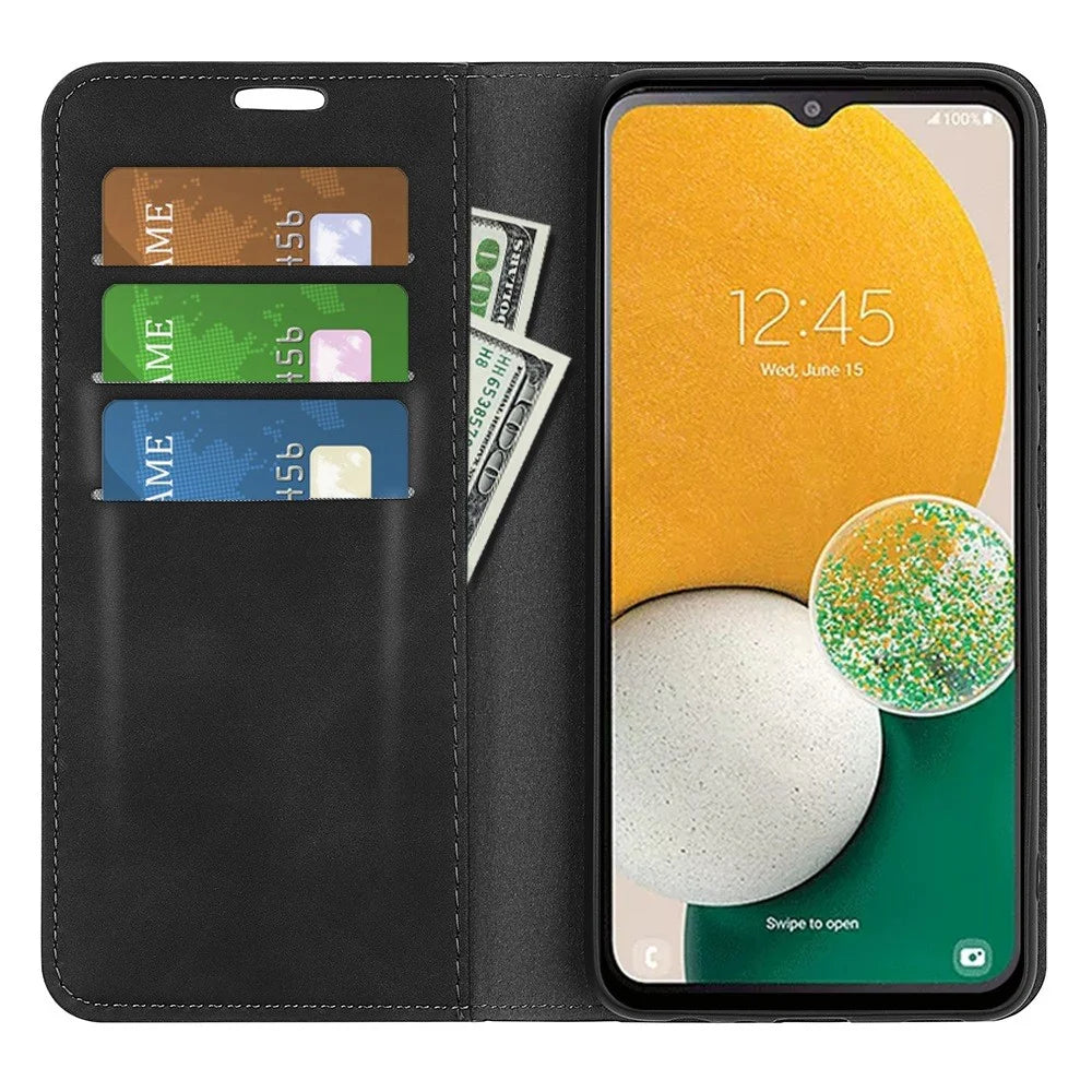 Anti-drop Flip Phone Cover For Samsung Galaxy A14 5G / 4G , Skin-touch PU Leather Magnetic Auto-absorbed Phone Case with Wallet Stand - Black - 2