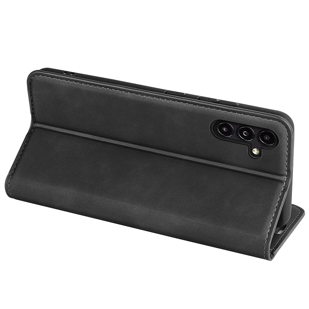 Anti-drop Flip Phone Cover For Samsung Galaxy A14 5G / 4G , Skin-touch PU Leather Magnetic Auto-absorbed Phone Case with Wallet Stand - Black - 4