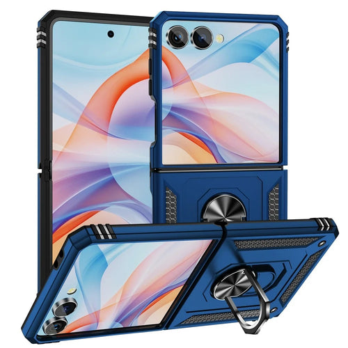 For Samsung Galaxy Z Flip7 5G Case TPU + PC Phone Cover with Ring Kickstand Drop Protection - Blue - 1