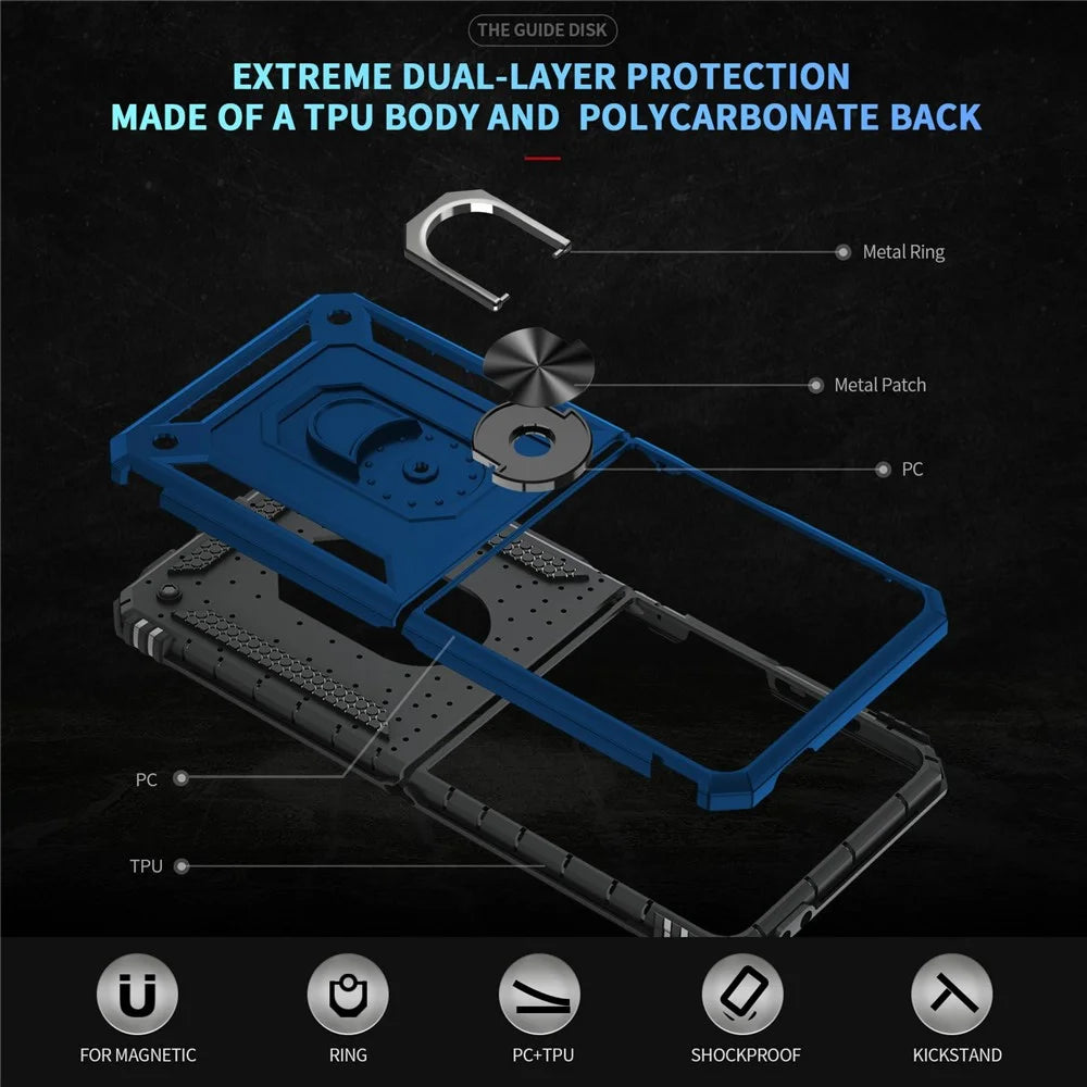 For Samsung Galaxy Z Flip7 5G Case TPU + PC Phone Cover with Ring Kickstand Drop Protection - Blue - 3