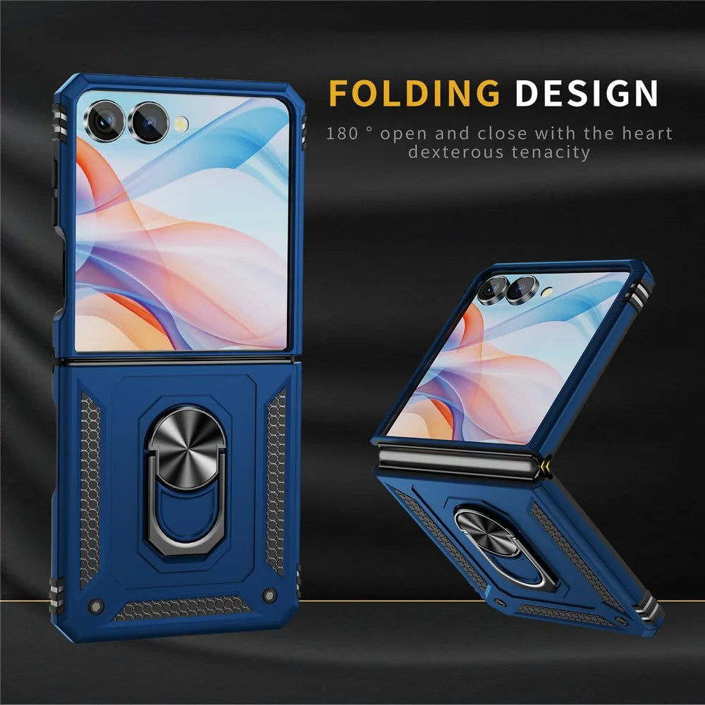 For Samsung Galaxy Z Flip7 5G Case TPU + PC Phone Cover with Ring Kickstand Drop Protection - Blue - 7