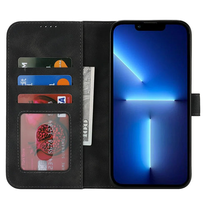 Wallet Case for iPhone 13 Pro Max / 12 Pro Max Double Folded Edge Skin Touch PU Leather Flip Phone Cover - Black - 2