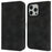 For iPhone 14 Pro Max Wallet Case Double Folded Edge Skin Touch PU Leather Flip Phone Cover - Black - 1