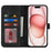 For iPhone 15 Wallet Case Double Folded Edge Skin Touch PU Leather Flip Phone Cover - Black - 2