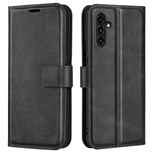 For Samsung Galaxy A14 5G / 4G Calf Texture PU Leather Phone Case Wallet Foldable Stand Cell Phone Cover - Black - 1