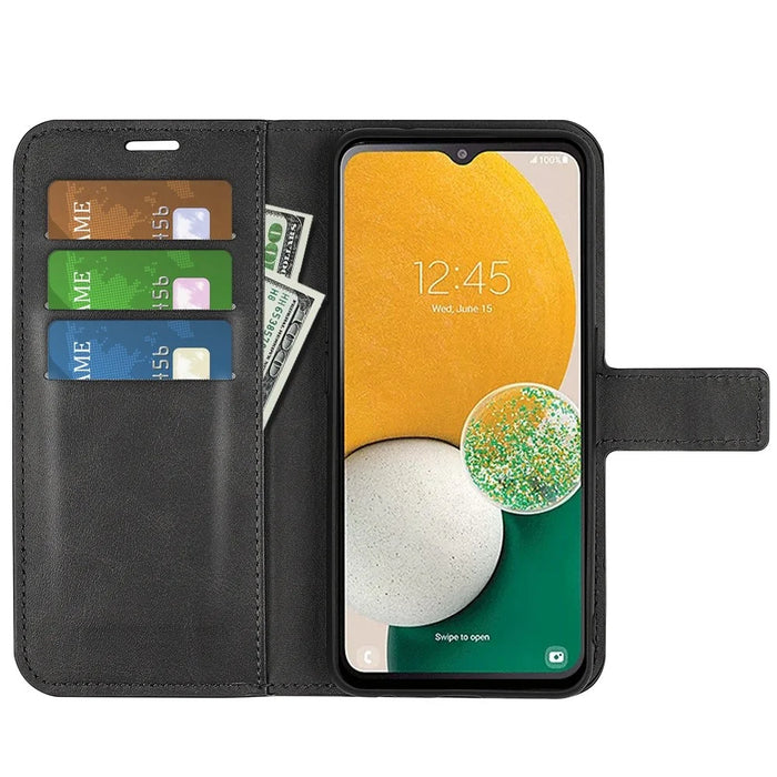 For Samsung Galaxy A14 5G / 4G Calf Texture PU Leather Phone Case Wallet Foldable Stand Cell Phone Cover - Black - 2