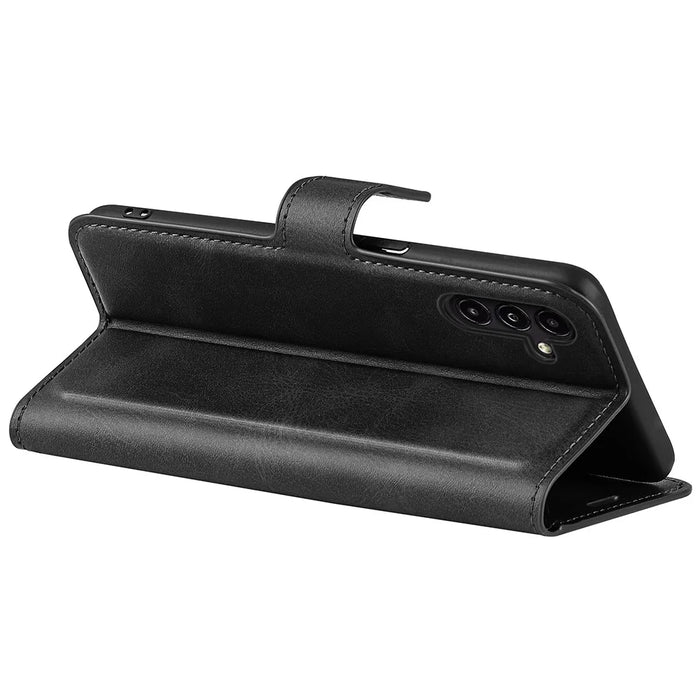 For Samsung Galaxy A14 5G / 4G Calf Texture PU Leather Phone Case Wallet Foldable Stand Cell Phone Cover - Black - 4
