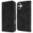 For iPhone 16 Wallet Case Double Folded Edge Skin Touch PU Leather Flip Phone Cover - Black - 1