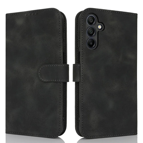 For Samsung Galaxy A15 5G Wallet Case Double Folded Edge Skin Touch PU Leather Flip Phone Cover - Black - 1