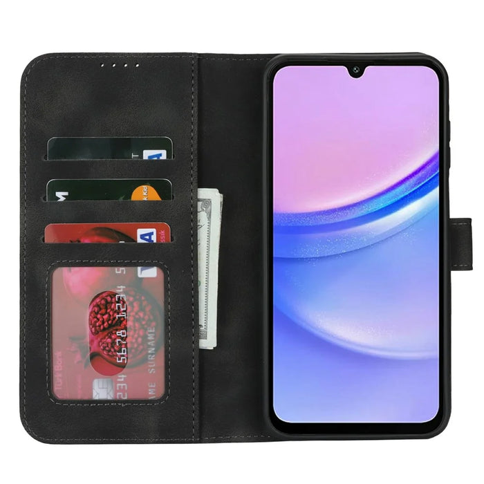 For Samsung Galaxy A15 5G Wallet Case Double Folded Edge Skin Touch PU Leather Flip Phone Cover - Black - 2