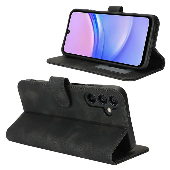 For Samsung Galaxy A15 5G Wallet Case Double Folded Edge Skin Touch PU Leather Flip Phone Cover - Black - 3