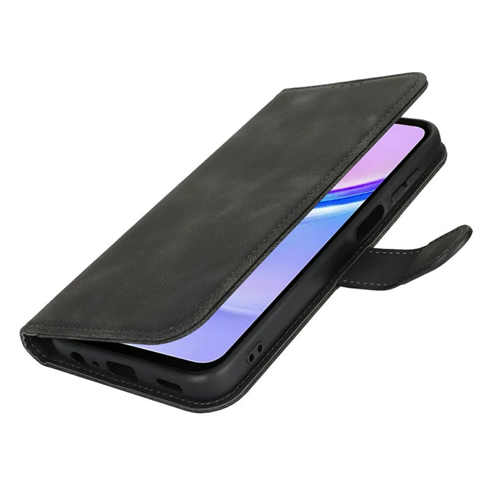 For Samsung Galaxy A15 5G Wallet Case Double Folded Edge Skin Touch PU Leather Flip Phone Cover - Black - 6