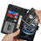 For iPhone 17e / 16e Wallet Case Double Folded Edge Skin Touch PU Leather Flip Phone Cover - Black - 4