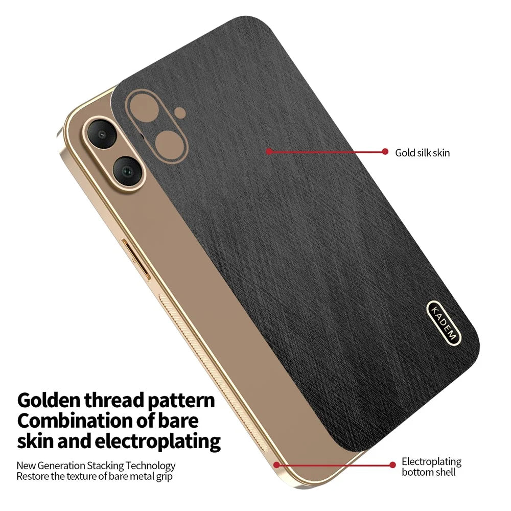 KADEM For Samsung Galaxy A05 4G Case Electroplating Silk Texture PU + TPU Phone Back Cover - Black - 5