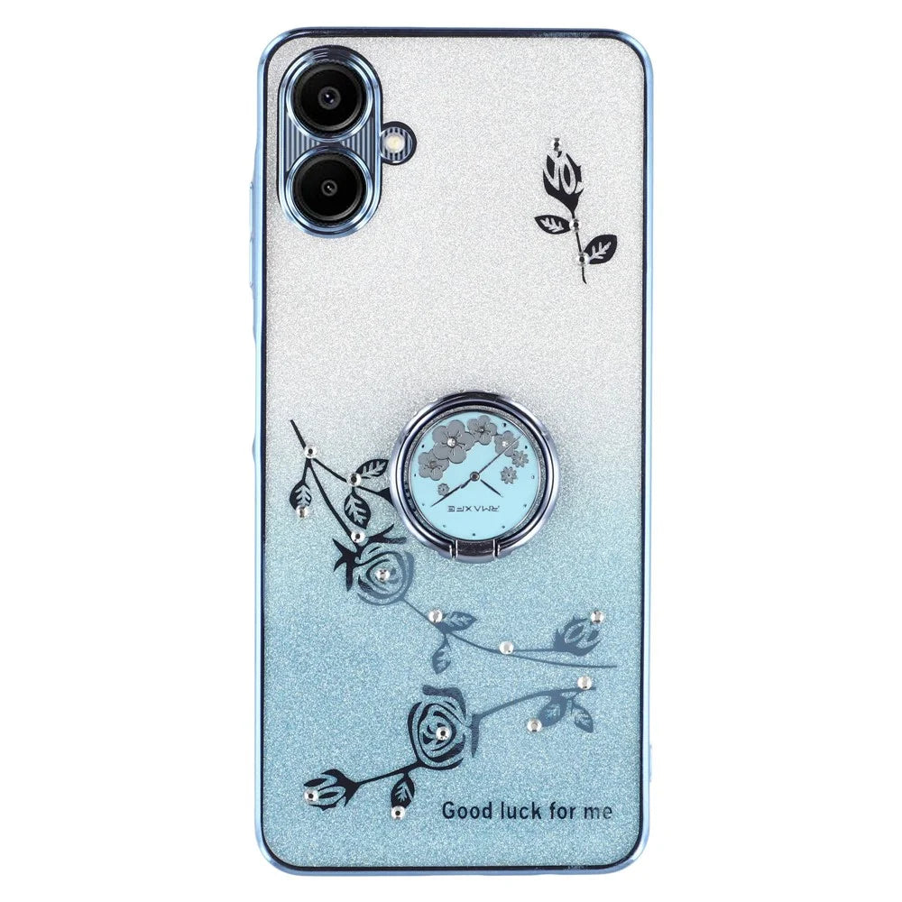KADEM For Samsung Galaxy A05 4G Case Ring Kickstand TPU Flowers Phone Cover Gradient Glitter - Blue - 1