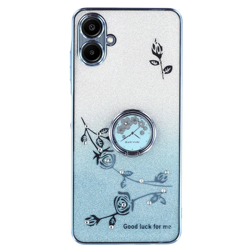 KADEM For Samsung Galaxy A05 4G Case Ring Kickstand TPU Flowers Phone Cover Gradient Glitter - Blue - 1
