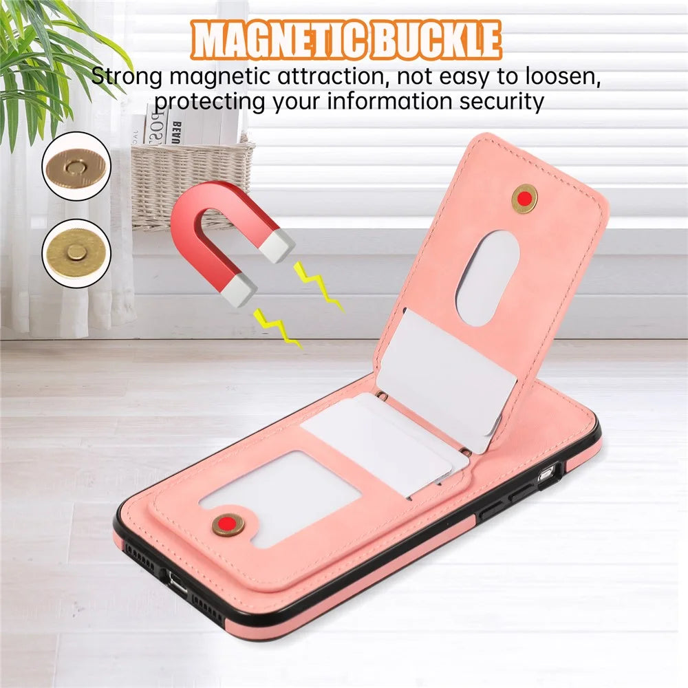 For iPhone 15 Pro Max Case Card Holder Kickstand Leather + TPU Phone Cover with Shoulder Strap - Pink - 6