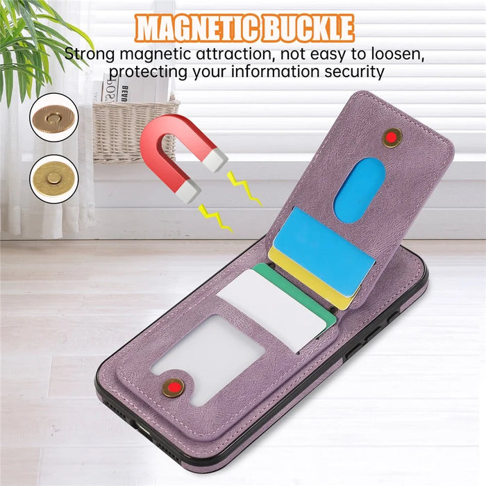 For iPhone 16 Case Card Holder Kickstand Leather + TPU Phone Cover with Shoulder Strap - Purple - 6