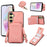 For Samsung Galaxy A36 5G Case Card Holder Kickstand Leather + TPU Phone Cover with Shoulder Strap - Pink - 1