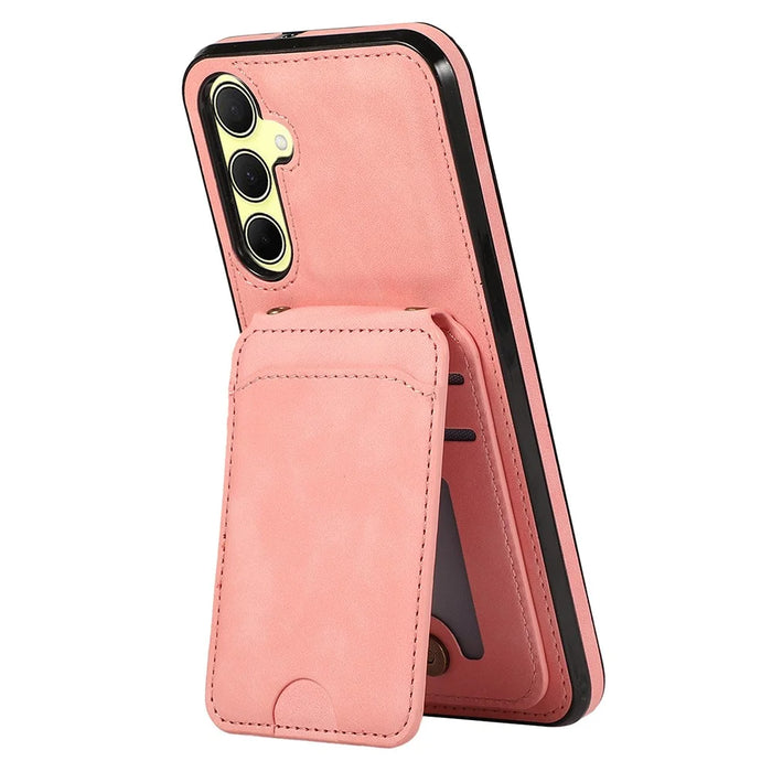 For Samsung Galaxy A36 5G Case Card Holder Kickstand Leather + TPU Phone Cover with Shoulder Strap - Pink - 2