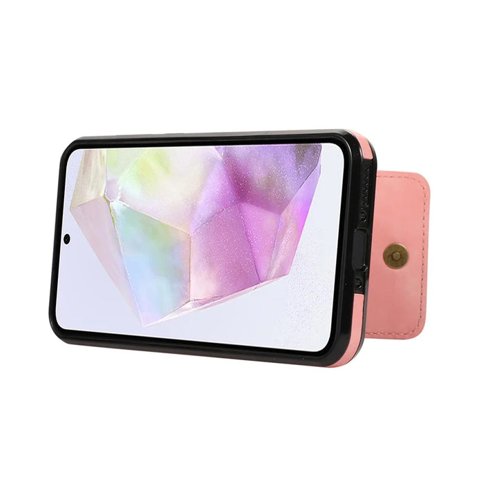 For Samsung Galaxy A36 5G Case Card Holder Kickstand Leather + TPU Phone Cover with Shoulder Strap - Pink - 4