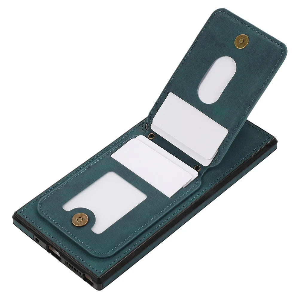 For Samsung Galaxy S25 Ultra Case Card Holder Kickstand Leather + TPU Phone Cover with Shoulder Strap - Green - 3