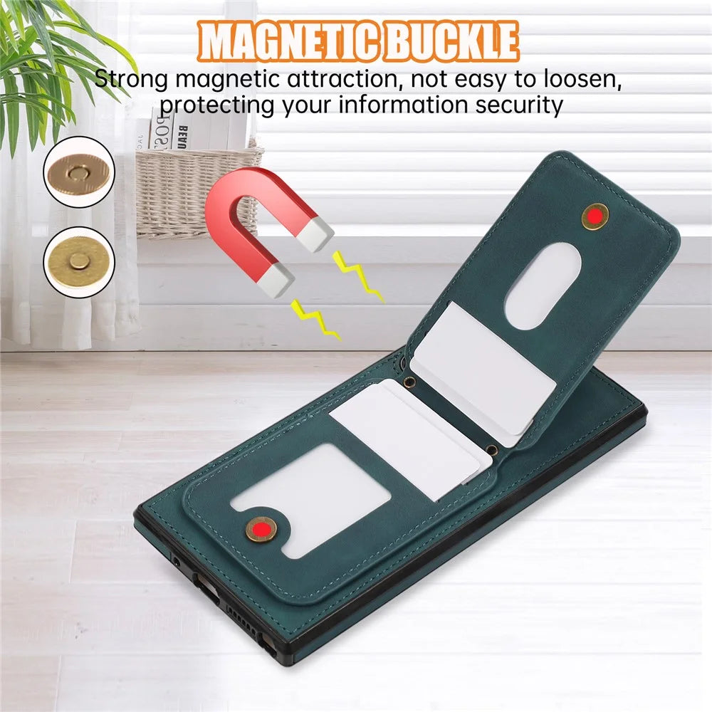 For Samsung Galaxy S24 Ultra Case Card Holder Kickstand Leather + TPU Phone Cover with Shoulder Strap - Green - 6