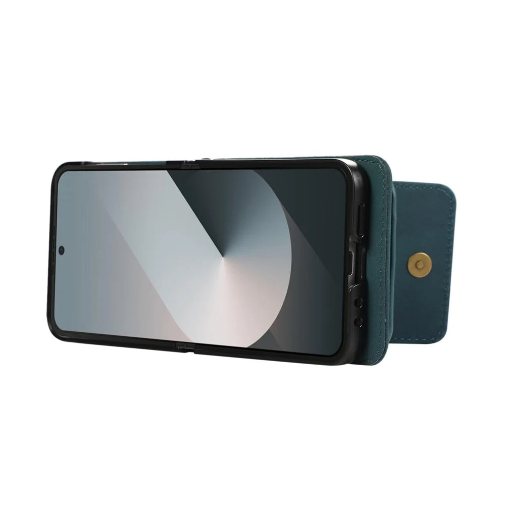 For Samsung Galaxy Z Flip7 FE 5G / Z Flip6 5G Case Card Holder Kickstand Leather + TPU Phone Cover with Shoulder Strap - Green - 5