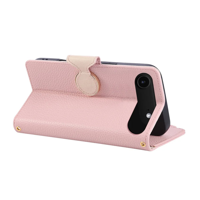 For iPhone Air Case Zipper Wallet Leather Phone Cover with Wrist Strap - Pink - 5