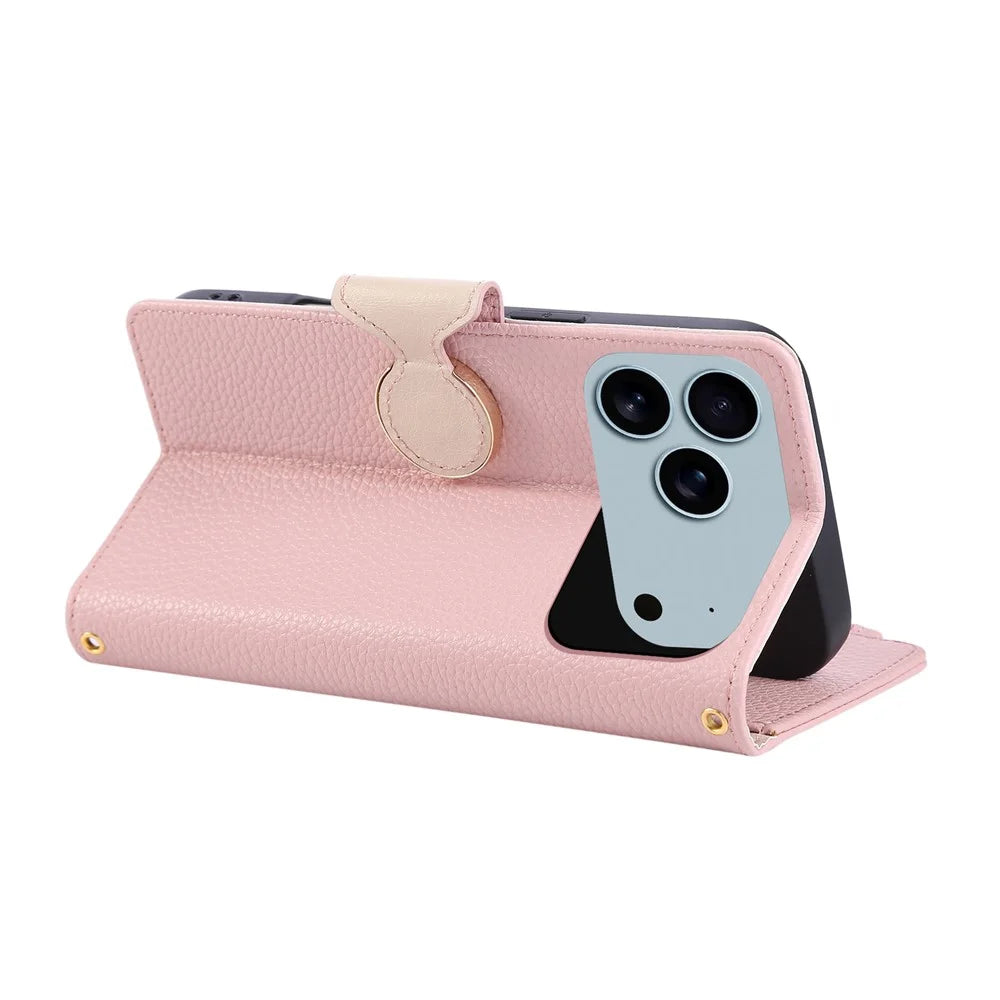 For iPhone 18 Pro Max / 17 Pro Max Case Zipper Wallet Leather Phone Cover with Wrist Strap - Pink - 5
