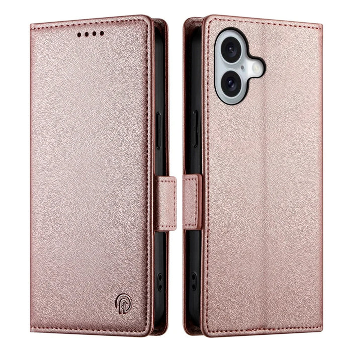 For iPhone 17 Stand Case PU Leather Wallet Phone Cover - Rose Gold - 1