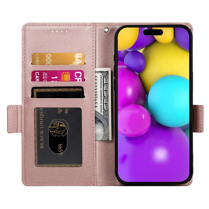 For iPhone 17 Stand Case PU Leather Wallet Phone Cover - Rose Gold - 2