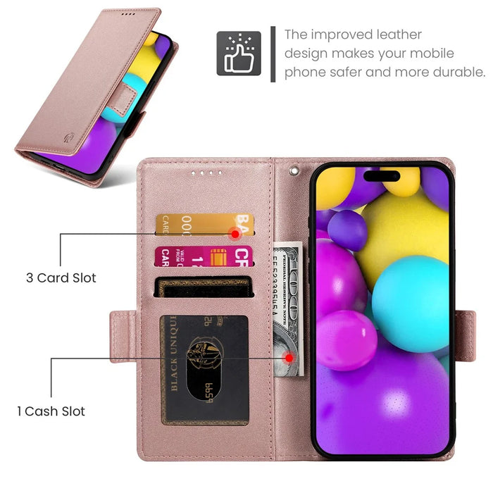 For iPhone 17 Stand Case PU Leather Wallet Phone Cover - Rose Gold - 6