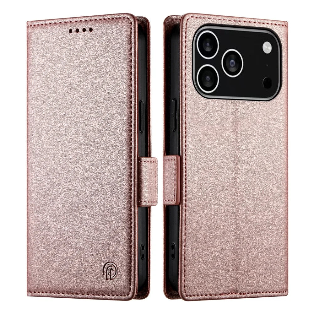 For iPhone 18 Pro / 17 Pro Stand Case PU Leather Wallet Phone Cover - Rose Gold - 1