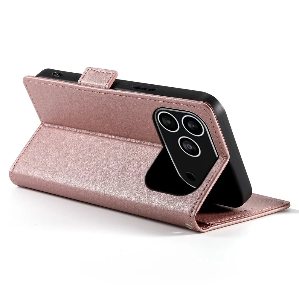For iPhone 18 Pro / 17 Pro Stand Case PU Leather Wallet Phone Cover - Rose Gold - 4