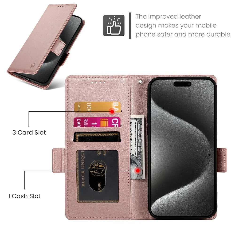 For iPhone 18 Pro / 17 Pro Stand Case PU Leather Wallet Phone Cover - Rose Gold - 6