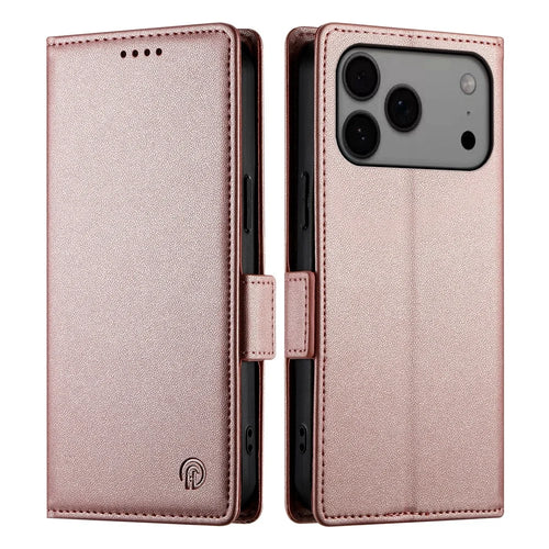 For iPhone 18 Pro Max / 17 Pro Max Stand Case PU Leather Wallet Phone Cover - Rose Gold - 1