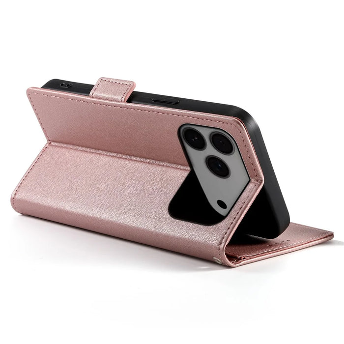 For iPhone 18 Pro Max / 17 Pro Max Stand Case PU Leather Wallet Phone Cover - Rose Gold - 4