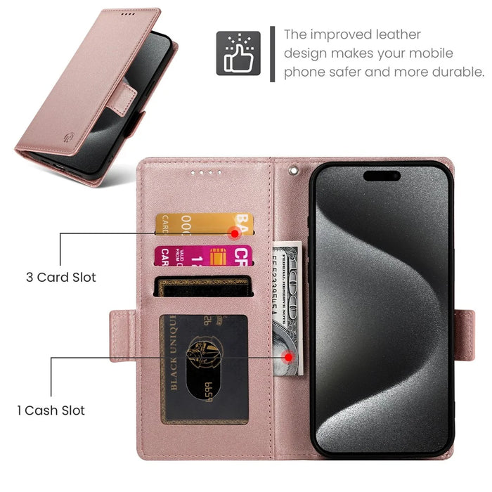 For iPhone 18 Pro Max / 17 Pro Max Stand Case PU Leather Wallet Phone Cover - Rose Gold - 6