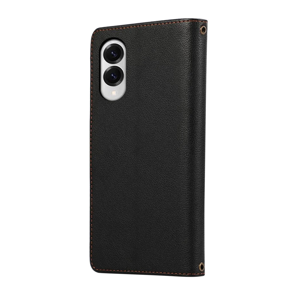 For Samsung Galaxy S25 Edge Case Multi Card Slots Zipper Leather Phone Cover with Wrist Strap - Black - 7