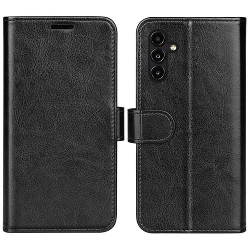 PU Leather Protective Phone Cover for Samsung Galaxy A14 5G / 4G , Anti-scratch Crazy Horse Texture Stand Flip Wallet Phone Case - Black - 1