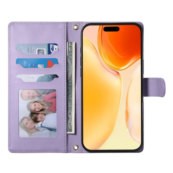 For iPhone 17 Case Rhombus Stitching Wallet Stand Leather Phone Cover with Long  /  Short Strap - Purple - 2