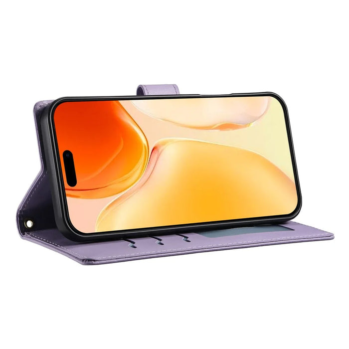 For iPhone 17 Case Rhombus Stitching Wallet Stand Leather Phone Cover with Long  /  Short Strap - Purple - 3