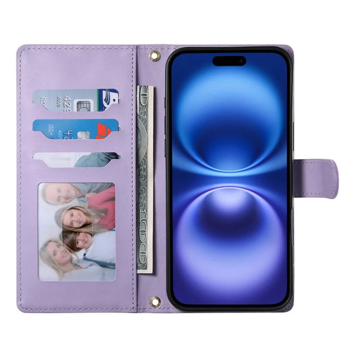 For iPhone Air Case Rhombus Stitching Wallet Stand Leather Phone Cover with Long  /  Short Strap - Purple - 2