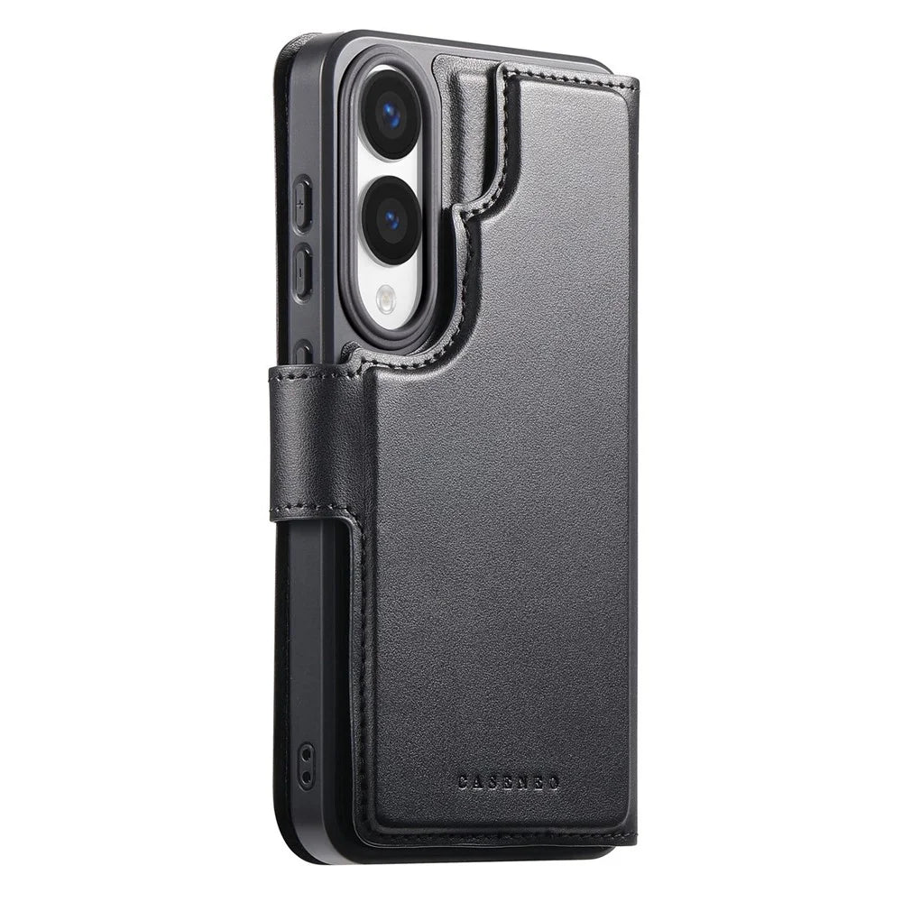 CASENEO For Samsung Galaxy S25 Edge Magnetic Case  RFID Blocking Wallet Detachable Leather Phone Cover with Wristband - Black - 3