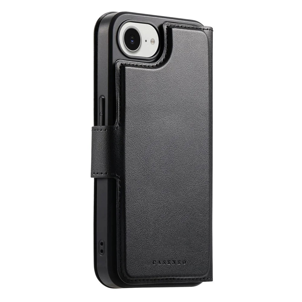 CASENEO For iPhone 17e / 16e Magnetic Case  RFID Blocking Wallet Detachable Leather Phone Cover with Wristband - Black - 3