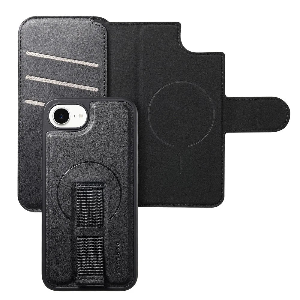 CASENEO For iPhone 17e / 16e Magnetic Case  RFID Blocking Wallet Detachable Leather Phone Cover with Wristband - Black - 7