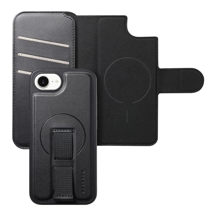 CASENEO For iPhone 17e / 16e Magnetic Case  RFID Blocking Wallet Detachable Leather Phone Cover with Wristband - Black - 7